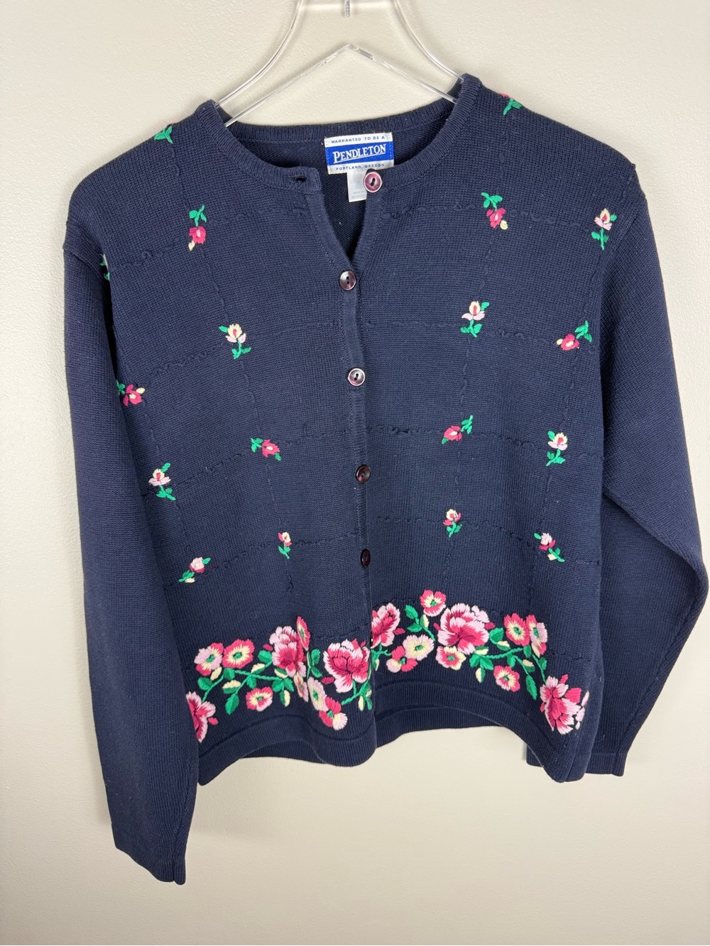 PENDLETON Navy Blue Embroidered Cardigan Sweater L